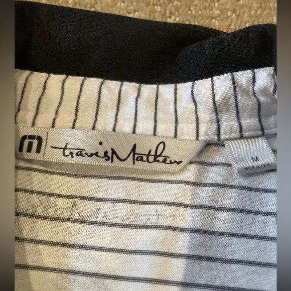 Travis Mathew Golf Polo Shirt Mens M White Striped Casual Golf Stretch - Picture 3 of 8